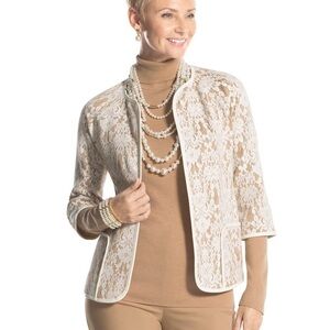 Chico’s Bonded Lace Henrietta Open Cardigan Blazer Sz 2 (L)